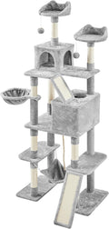 Topeakmart Cat Tree, 82.5in Climbing Tower with 2 Kitten-Ear-Style Top Perches, Hammock, Basket, Scratching Posts, Multilevel Pet Furniture Activity Center for Indoor Felines, Light Gray