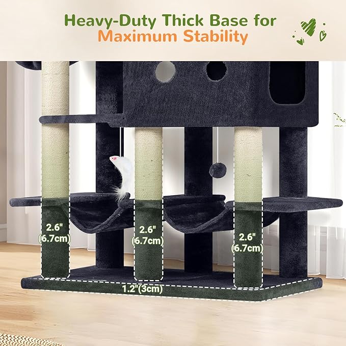 Globlazer 81in Multi-Level Larger Cat Tree Tower Condo Indoor Furniture Activity Center with Oversized Plush Cat Bed/Baskets/Full-Sisal Scratching Posts and Hammock/S81/Dark Gray