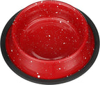 Neater Pet Brands - Outdoor Camping Style Pet Bowl - Enamel Ware Blue Black Granite Colors - Dog Cat No Tip Skid Bowls (16 oz, Red)