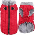 Warm Fleece Dog Coats with Durable Harness Buitl in D-Ring,Waterproof Doggie Jacket for Large Dogs,Dog Vest for Cold Winter,Red XXL