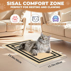 Cat Scratcher Mat, 23.6x15.7 Inch Natural Sisal Cat Scratch Pad, Horizontal Cat Scratching Pad Rug for Indoor Cats with Sticky Tapes, Protect Couch & Carpets（Beige Black）