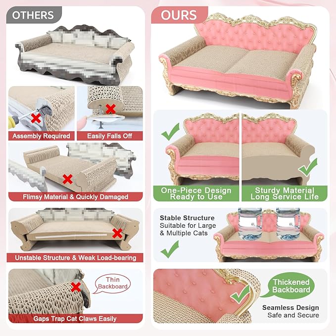 SONGWAY Cardboard Cat Scratcher Bed - Couch Shaped Cat Scratching Board, Cute Lounge Bed Scratching Pad for Indoor Cats Resting Playing
