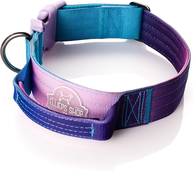 Tactical Dog Collar with Control Handle - Adjustable, Heavy Duty, Training and Walking for Medium and Large Breeds (Purple Blue, S: 15'' - 18'')