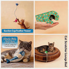 Collapsible Round Cat Scratcher Lounge Bed,Accordion Cardboard Scratching Board for Indoor Large Cats, Kitten Bed & Play Toy,14.2 inch
