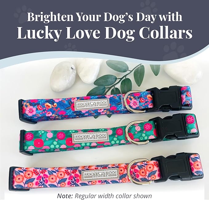 Lucky Love Dog Wide Dog Collar - Adjustable, Durable, Soft Webbing, & Comfortable 1.5 inch Wide Collar with Strong Buckle for Dogs Male and Female with Strong Buckle - Rosie, Large