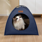 Pop-up Cat Tent Indoor Outdoor, Waterproof Cat House with Removable Cushion for All Seasons, Portable Pyramid Cat Cave Bed for Cats & Small Dogs, No Assembly Folding Pet Tent,18.9x18.9x15.4, Blue