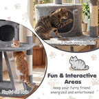 Tangkula Corner Cat Tree, Multi-Level Cat Tower with Top Perches & Cozy Condo, Natural Sisal Scratching Posts & Climbing Ladder, Playful Cat Hole & Hanging Balls, Climbing Play Center (Light Gray)