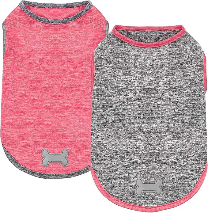 KYEESE 2Pack Dog Shirt, Lightweight Sun Protection Sleeveless Dog T Shirts for Small Medium Dogs, Breathable Pet Reflective Tank Top Summer Dogs Clothes for Outdoor Walking, Coral Red+Grey, XL