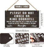 Do Not Knock Baby Sleeping Sign for Front Door, Double-sided PVC Rustic Please Do Not Ring Doorbell No Soliciting Hanging Sign for Home, House, Office, Business
