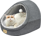 Jiupety Cute Cat Beds for Indoor Cats, Cat Cave Bed for Kittens, Large Cat Cave and Covered Cat Bed with Anti-Slip Bottom, Washable Removable Cushion, M(16"x16"x13"), Dark Gray