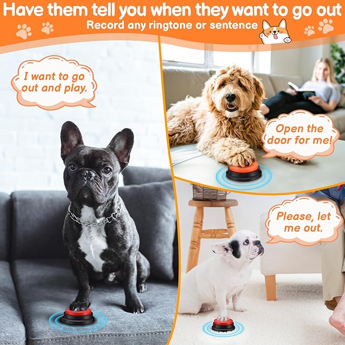 Set of 2 Dog Training Bell Puppy Pet Potty Training Bells Smart Dog Door Bell Voice Recording Button 30 Second Dogs Buttons for Communication Funny Gift for Friend Family Pet Lovers, 2 Colors