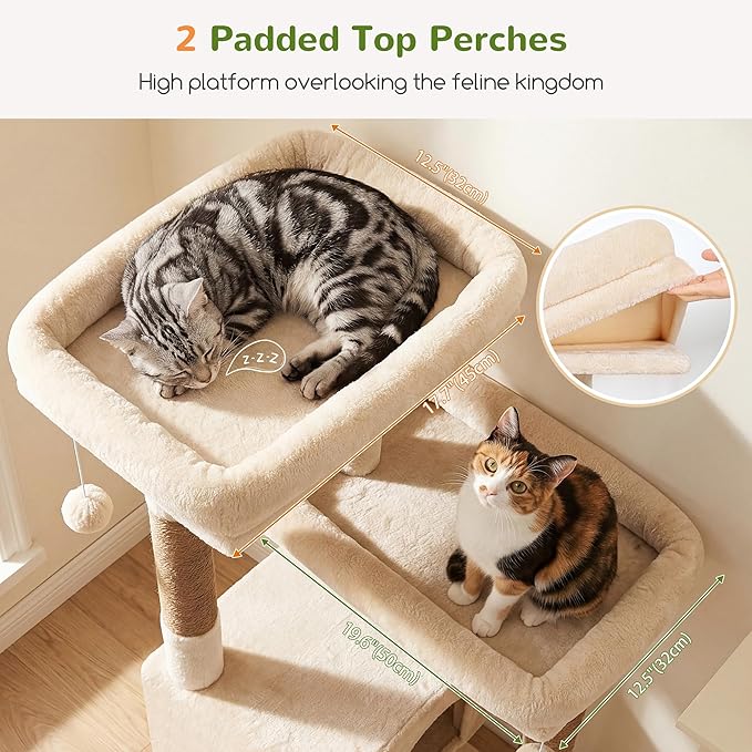 Globlazer 80 Inch Cat Tree for Large Cats, Stable Multi-Level Cat Tree with 2 Condos & Sisal Scratching Posts for 2-3 Cats, Thickened Base Space Saving Cat Tree Tower, F80G, Beige