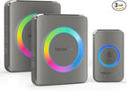 TECKNET Wireless Doorbell with 2 Plug-In Receivers, IP65 Waterproof Doorbells for home, 1300ft Operating Range, 60 Melodies & 5 Volume Levels of 0-120 dB, RGB Light for Hearing Impaired