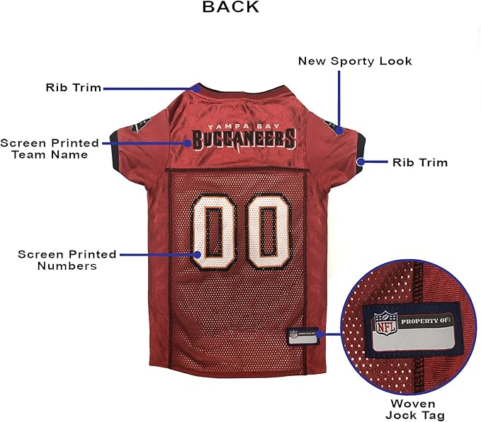 Pets First NFL Tampa Bay Buccaneers Dog Jersey, Size Large, Football Shirt Costume for Pet, Dog Sports T-Shirt, NFL Team Clothing for Cats, Licensed Pet Apparel Available in 7 Sizes and 32 Teams
