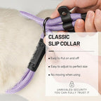 Slip Dog Collar, Nylon Rope Dog Choker Collars with Adjustable Stopper, Heavy Duty Collar for Medium Dog Training (Purple)