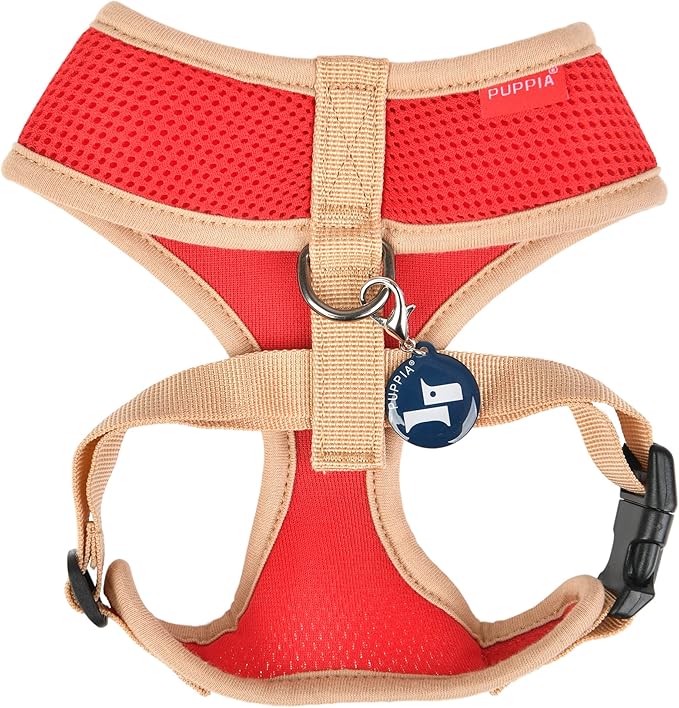 Puppia Soft Dog Harness II Mesh Over-The-Head All Season No Pull No Choke Walking Training Adjustable for Small & Medium Dog - RED - S