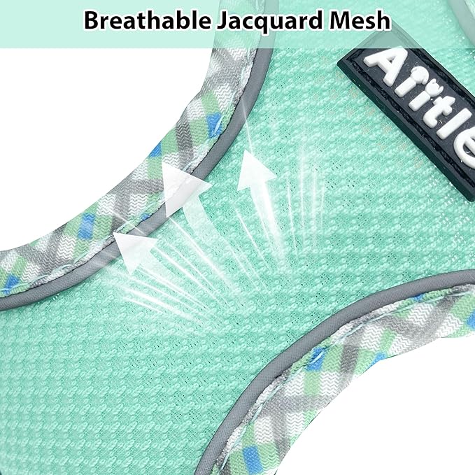 AIITLE Small Dog Harness - Breathable Double-Layer Jacquard No-Choke Vest, Durable Anti-Tear Fabric with Reflective Trim - Perfect for Running, Parties, Daily Walks (Turquoise, XS)