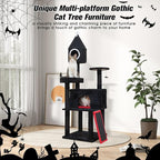 64" Modern Gothic Cat Tree Natural Branch Multifunctional Hammock Cat Tower, Luxury Black Cat Condo Indoor, Plush Toys Gift for Large/Medium Cats