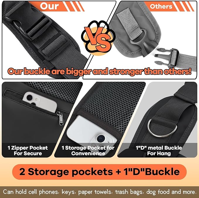 YUDODO Pet Sling Carrier for 10-15 lbs Small Dogs & Cats – Hands-Free Puppy Carrier with Safety Hook, Large Zipper Pocket, Soft Breathable Mesh, Adjustable Strap & Reflective Strip (L, Black 2.0)