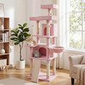 PETSITE Multi-Level Cat Tree, 65 Inches Tall with Sisal Scratching Posts, Condos, Rotatable Cat Basket, Dangling Balls, and Sisal Ladder, Ideal for Indoor Cats to Play and Rest (Pink)