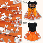 XPUDAC Halloween Dog Dress Costumes for Small Dogs Girl Tulle Dress Dog Clothes Skull Holiday Pet Costume Cat Outfits, Orange-Medium