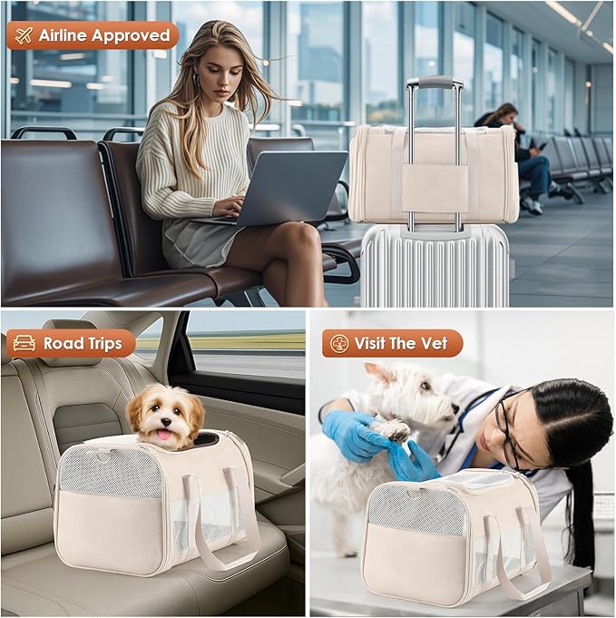 Fashion Dog Carrier Pet Carrier Airline Approved Cat Carrier for Small Dogs Cats Under 15 Lbs, Vegan Leather Collapsible Soft Sided Travel Puppy Carrier