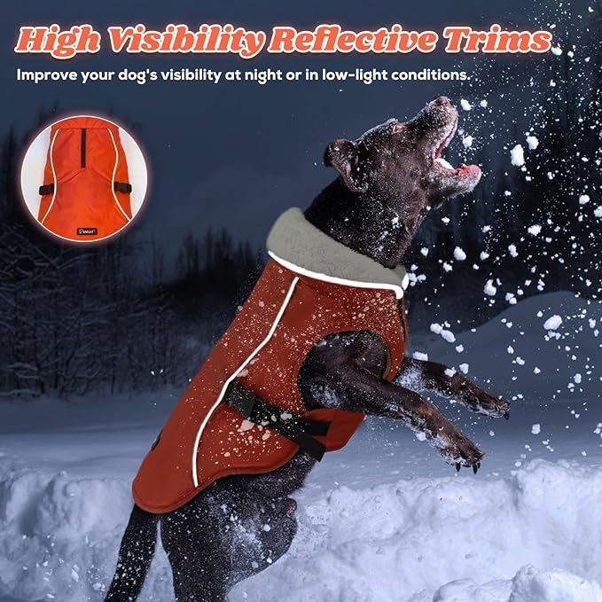 EMUST Dog Coat for Winter, Cozy Winter Jackets for Small/Medium/Large Dogs, Solid Color Dog Apparel for Cold Weather with Fleece Lining, Orange, XXXL
