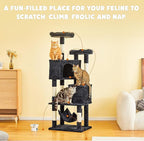 Cat Tree for Indoor Cats - 63in Multi-Level Large Cat Tower with 2 Big Cat Condos, 2 Padded Perches, Hammock, 6 Sisal-Covered Scratching Post and Toys for Kittens Pet Play House, Smoky Grey