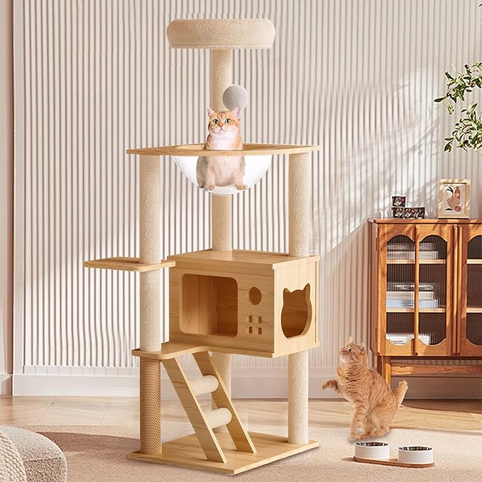 48.8" Cat Tree, Tall Cat Climbing Tower, Cats Trees with Hammock and Scratching Post, Cats Housesr for Indoor.