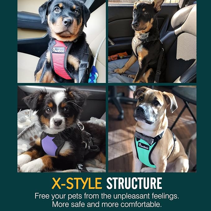 Pawaboo Breathable Dog Seat Belt Harness for Car, Adjustable Dog Safety Vest Harness with Vehicle Connector Strap, XL, Full Blue