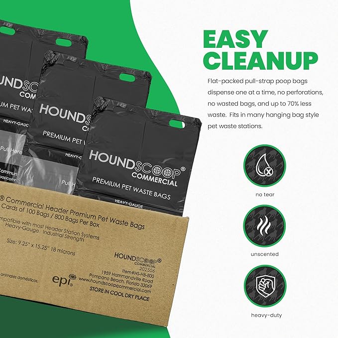 Case of 3200 Pull-Strap Header Pet Waste Bags, 32 Header Packs of 100 Bags, Commercial Dog Waste Station Bags HOA, Residential, XL and Strong, Easy Single Pull for Poop Station Dispensers