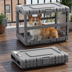 Collapsible Dog Crate for Dogs - 28" L Heavy Duty Dog Kennel No Tools Required with 4 Sides Steel Foldable Cage for Dogs Indoor Furniture, Portable Carrier with 2 Smooth Wheels, Gunmetal