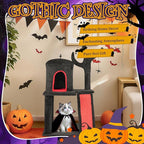 Outvita Gothic Cat Tree,42" Halloween Cat Tower Cat Tree with Spacious Cat Condo, Brach Shaped Scratching Post, Scratching Ladder, Spider Toy for Indoor Cats, Red & Black