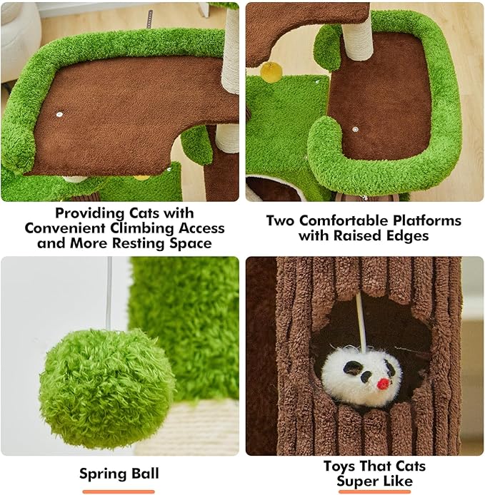 Cat Tree Tower with Large Cat House,Three Platforms Jumping and Sleeping for Cats Multi-Functional for Kittens and Adult Cats (Green)
