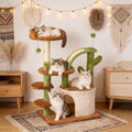 Cactus Cat Tree for Indoor Cats, 36.6" Small Cat Tower with Sisal Scratching Posts, Stable Cat Condo with Perches and Climbing Steps, Brown