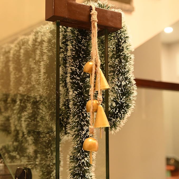 Gold Metal Vintage Bells with Jute Rope for Christmas Tree, Wreath, Party Decor - 3.5W x 21H