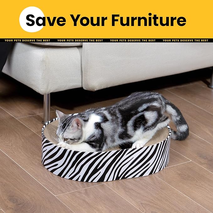 Oval Cat Scratcher Bed, 2-in-1 Cat Scratching Board, Natural Corrugated Cardboard Scratch Pad Lounge, Sealed Base Traps Debris,No Assembly Kitty Furniture,Stylish Colors Blends Any Home Decor