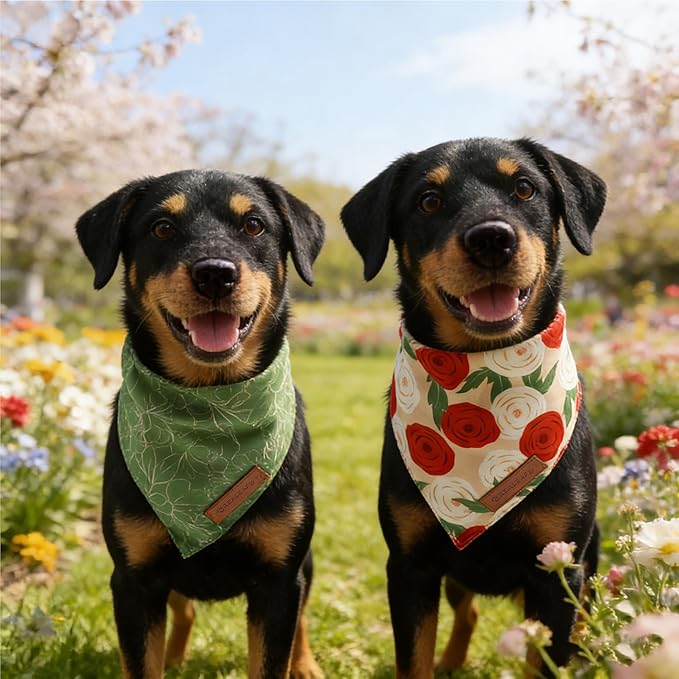 Realeaf Spring Dog Bandanas 2 Pack,Floral Pet Scarf for Boy and Girl, Premium Durable Fabric, Seasonal Bandana for Dogs (Small)