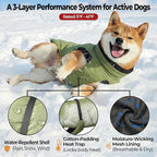 Dog Winter Coat, Warm Puffer Jacket with Fur-Safe Buckle & Leash Hole for Cold Weather, Water-Repellent Snow Vest, Breathable Thermal Apparel for Hiking & Active Dogs (Green, X-Large)