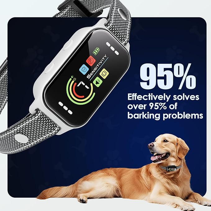 JEUJE Dog Bark Collar,Bark Collar for Large Medium Small Dogs, Anti Barking Training Collar with 7-Level Sensitivity + 5 Safety Modes Humane Training System-White