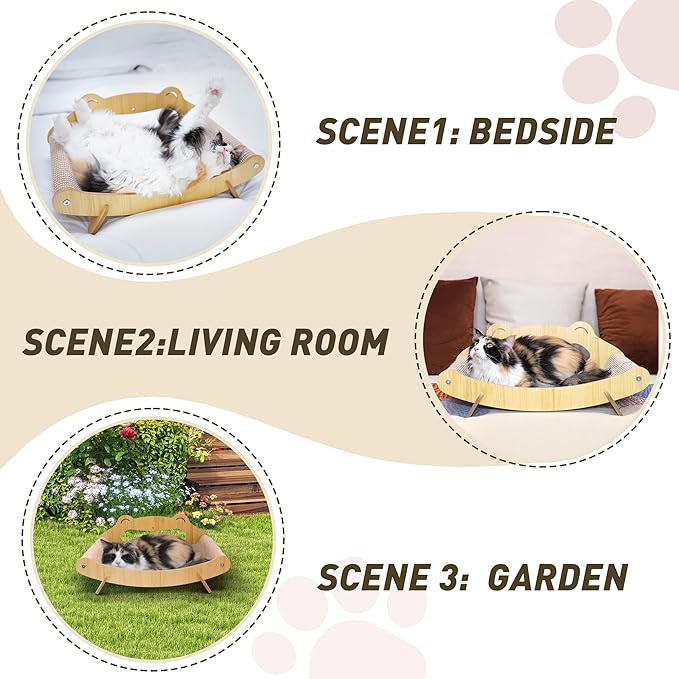 Sisal Cat Scratcher Bed with Hammock, Solid Wood Frame Cat Scratch Pad & Lounger for Indoor Cats, Durable Natural Sisal Cat Furniture Protector for Scratch, Rest and Sleep(Large)