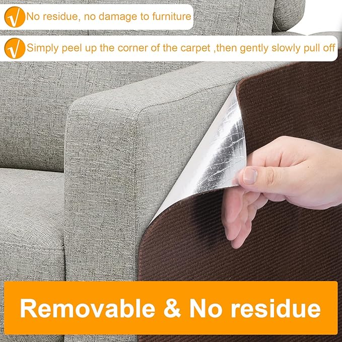 Large Cat Scratching Mat, 118"x15.8" Self-Adhesive Scratch Furniture Protector, Trimmable DIY Wall Climbing Carpet, Couch Protector, Scratching Pad Replacement (Brown, 118"x15.8")