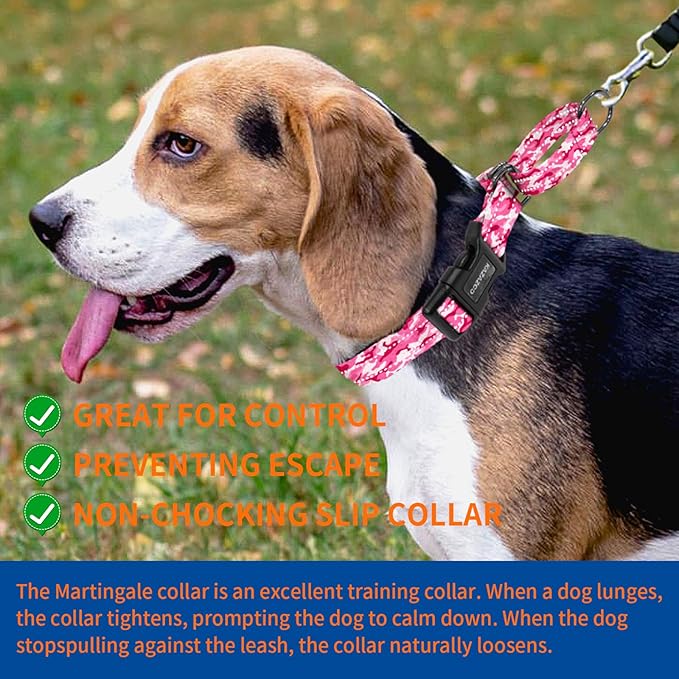 Kazazoo Reflective Martingale Collar for Dogs with Quick Release Buckle Adjustable Soft Durable Dog Collar for Small Medium Large No Pull Training Dog Collars-Pink Camo L
