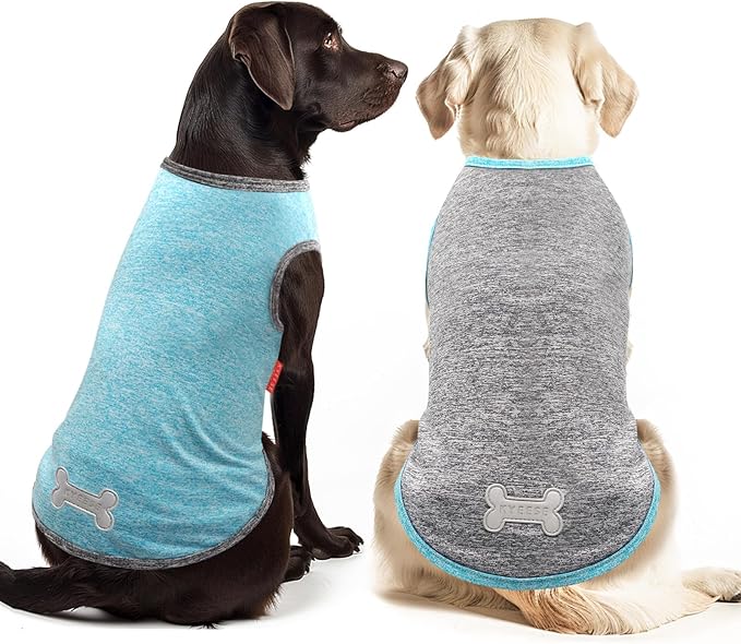 KYEESE 2 Pack Dog Shirts Quick Dry Soft Stretchy Sun Protection Pet T-Shirts with Reflective Label Tank Top Sleeveless Vest Dog Clothes for Medium Large Dogs, XX-Large, Grey+Blue