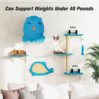 5 Pcs Wall-Mounted Climber Set, Wood Indoor with Shelves and Perches, Ladder, Condo House, Scratching Board and Tree, Wall Shelves Furniture for Cats (Ocean Blue)