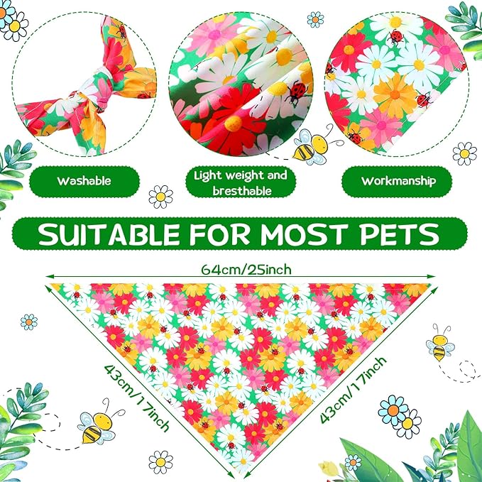 Eccliy 30 Pack Spring Dog Bandanas Bulk Flower Dog Scarfs Summer Head Wrap Soft Triangle Polyester Bandana Pet Costume Cute Bibs with Flowers Patterns for Female Male Small Medium Large
