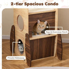 PETSITE 47-inch Rocket-Shaped Wood Cat Tree, Multi-Level Modern Cat Tower with Large Double-Layer Condo, Interactive Hanging Ball and Detachable Sisal Mats, Ideal for Indoor Cats