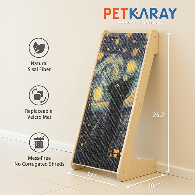 PETKARAY Art Cat Scratcher, 25.2" Sisal Scratching Ramp, L Shaped Scratch Pad for Indoor Cats, Oil Painting Cat Scratching Post