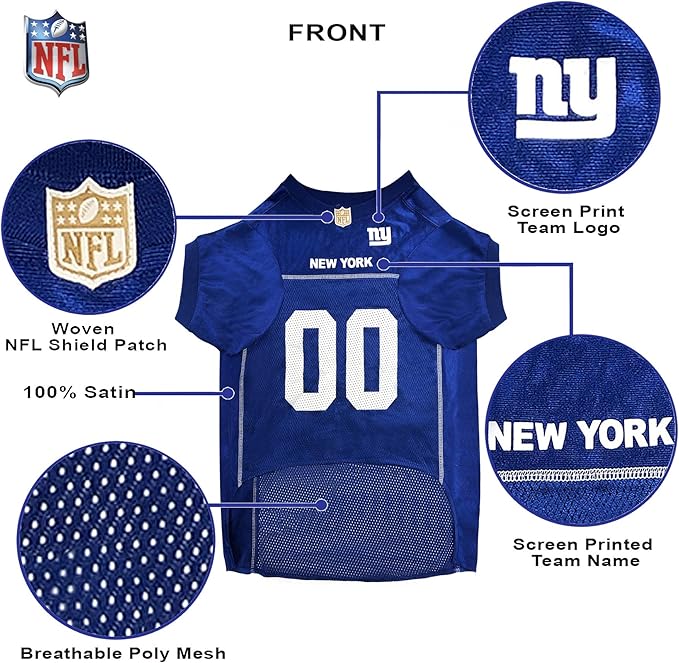 Pets First NFL New York Giants Dog Jersey, Size Medium, Football Shirt Costume for Pet, Dog Sports T-Shirt, NFL Team Clothing for Cats, Licensed Pet Apparel Available in 7 Sizes and 32 Teams