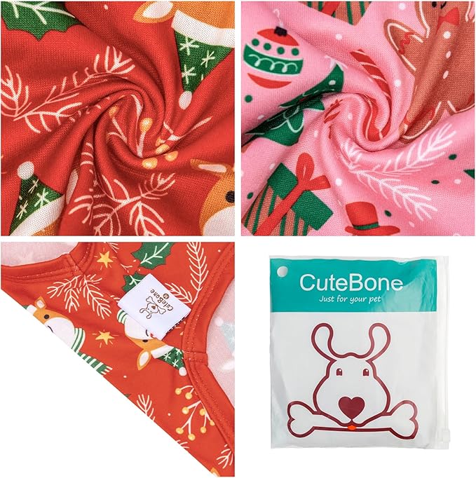 CuteBone Dog Christmas Shirts 2-Pack Soft Pet Clothes Breathable Summer Vest for Small Puppy and Stretchy Cat Apparel 2BX16L